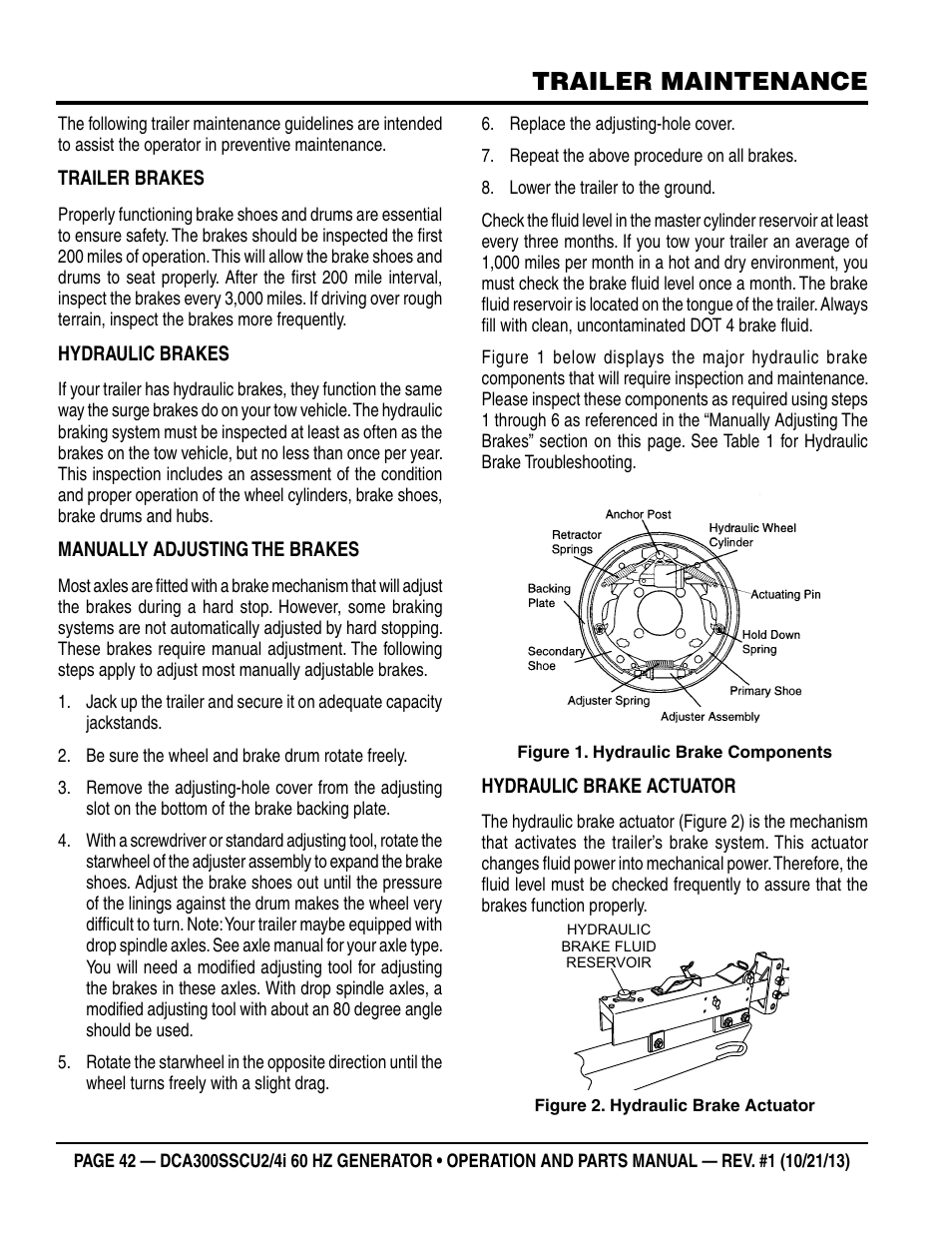 Trailer maintenance | Multiquip DCA300SSCU2_SSCU4i User Manual | Page 42 / 102