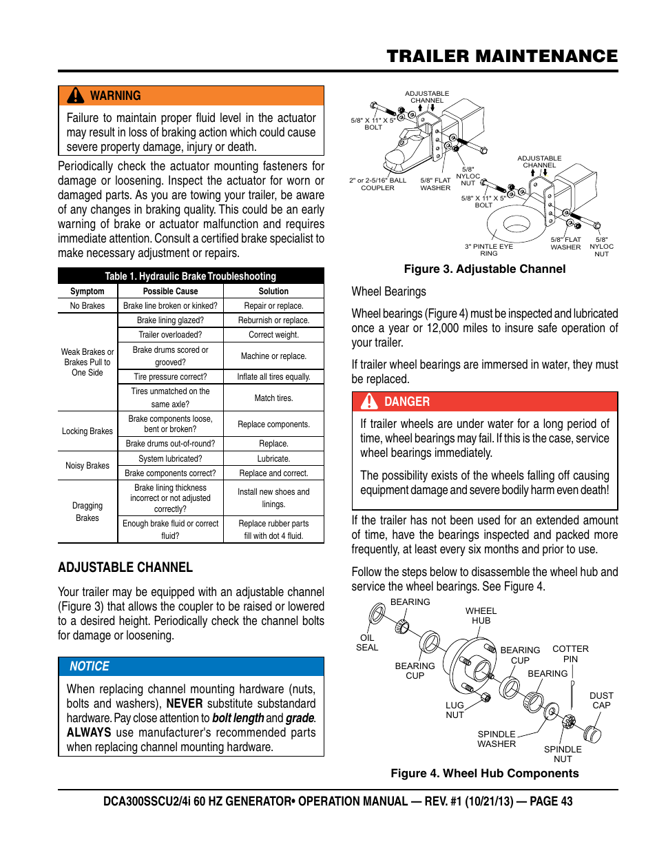 Trailer maintenance, Adjustable channel | Multiquip DCA300SSCU2_SSCU4i User Manual | Page 43 / 102