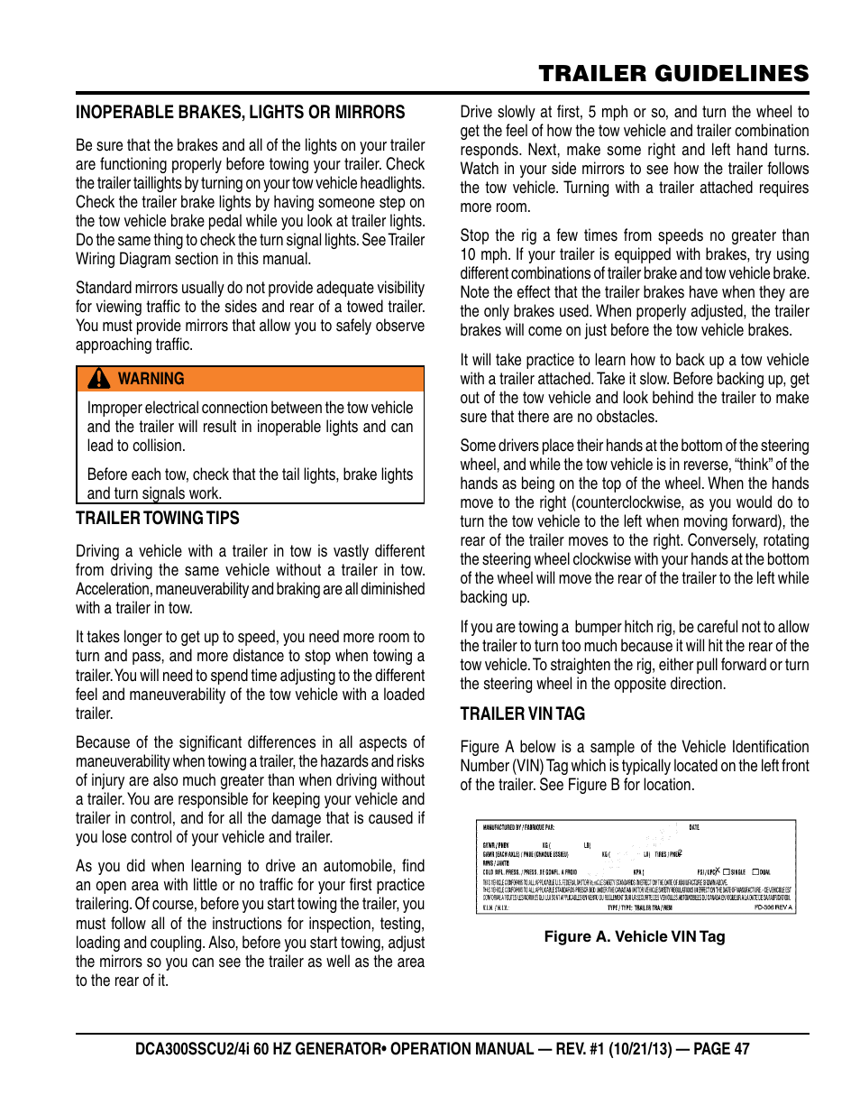 Trailer guidelines | Multiquip DCA300SSCU2_SSCU4i User Manual | Page 47 / 102