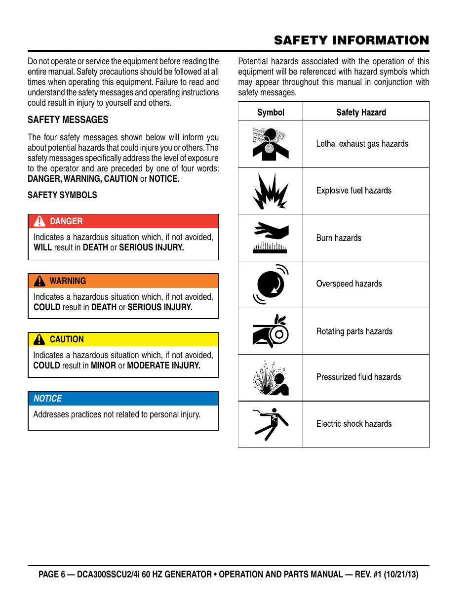 Safety information | Multiquip DCA300SSCU2_SSCU4i User Manual | Page 6 / 102