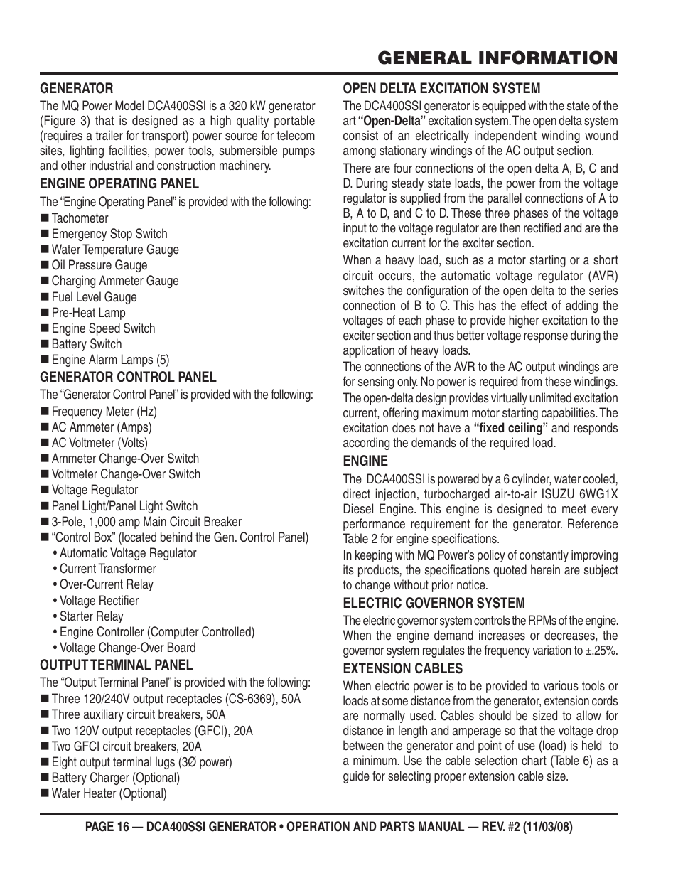 General information | Multiquip DCA400SSI User Manual | Page 16 / 98