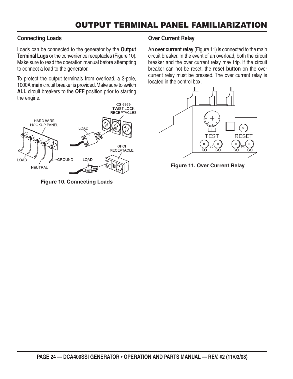 Output terminal panel familiarization | Multiquip DCA400SSI User Manual | Page 24 / 98