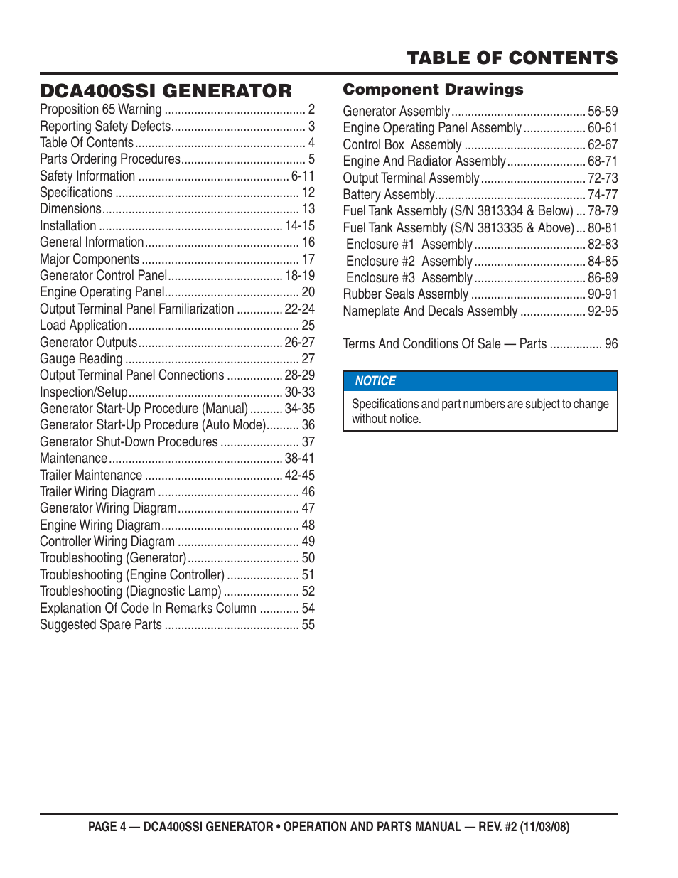 Dca400ssi generator | Multiquip DCA400SSI User Manual | Page 4 / 98