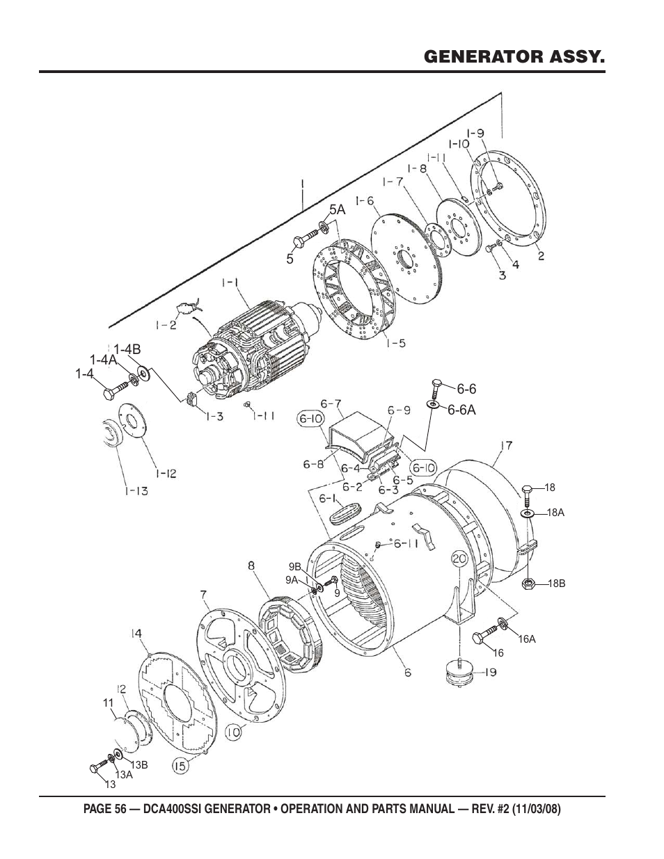 Generator assy | Multiquip DCA400SSI User Manual | Page 56 / 98