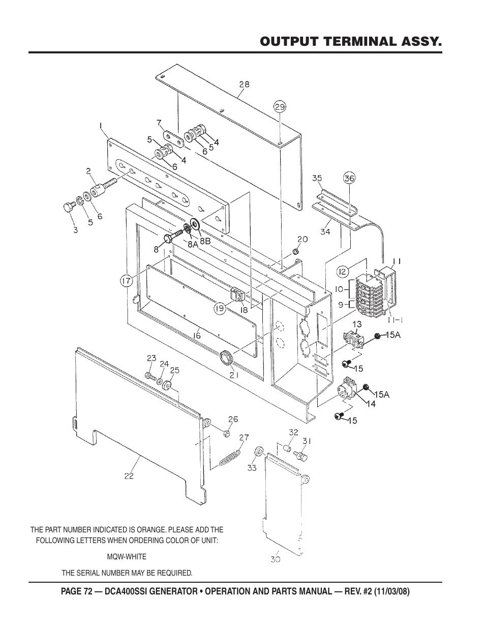 Output terminal assy | Multiquip DCA400SSI User Manual | Page 72 / 98