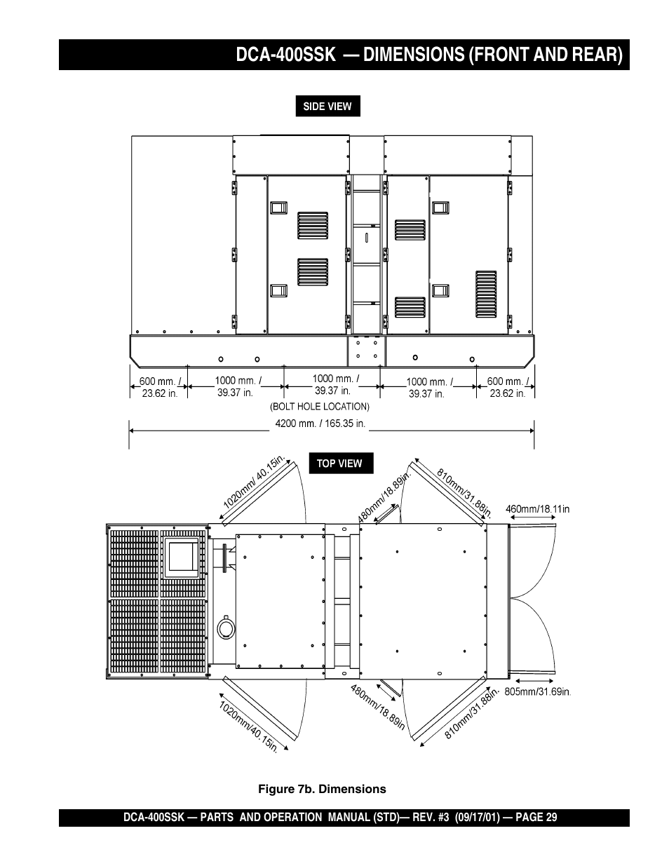 Dca-400ssk — dimensions (front and rear) | Multiquip DCA400SSK2 User Manual | Page 29 / 114