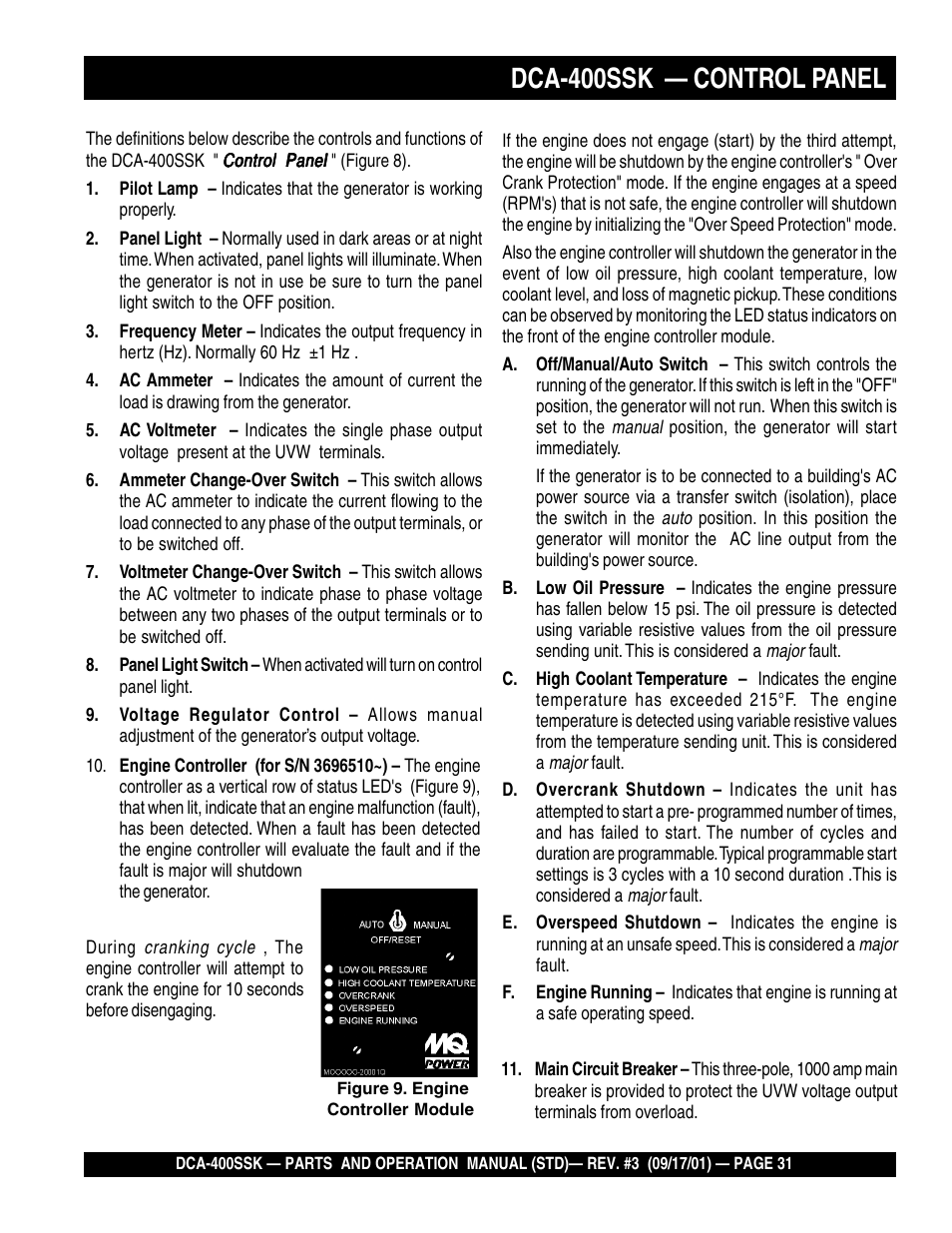 Dca-400ssk — control panel | Multiquip DCA400SSK2 User Manual | Page 31 / 114