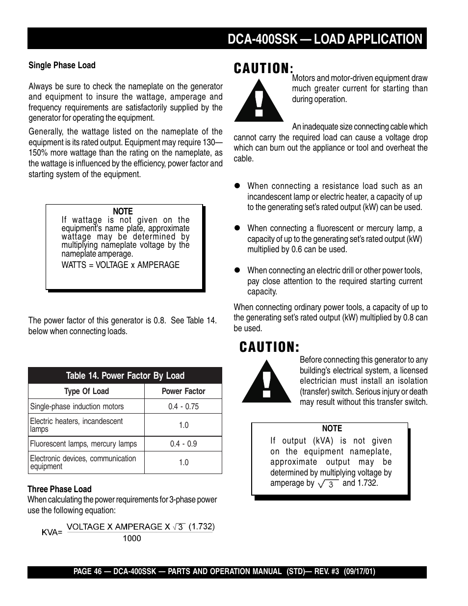 Dca-400ssk — load application, Caution | Multiquip DCA400SSK2 User Manual | Page 46 / 114