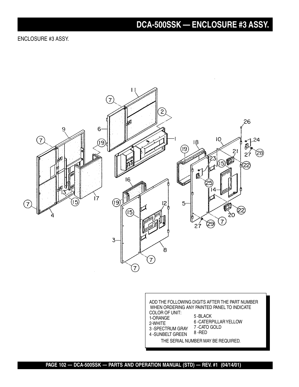 Dca-500ssk — enclosure #3 assy | Multiquip DCA500SSK User Manual | Page 102 / 114