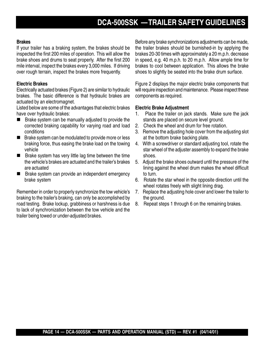 Dca-500ssk — trailer safety guidelines | Multiquip DCA500SSK User Manual | Page 14 / 114