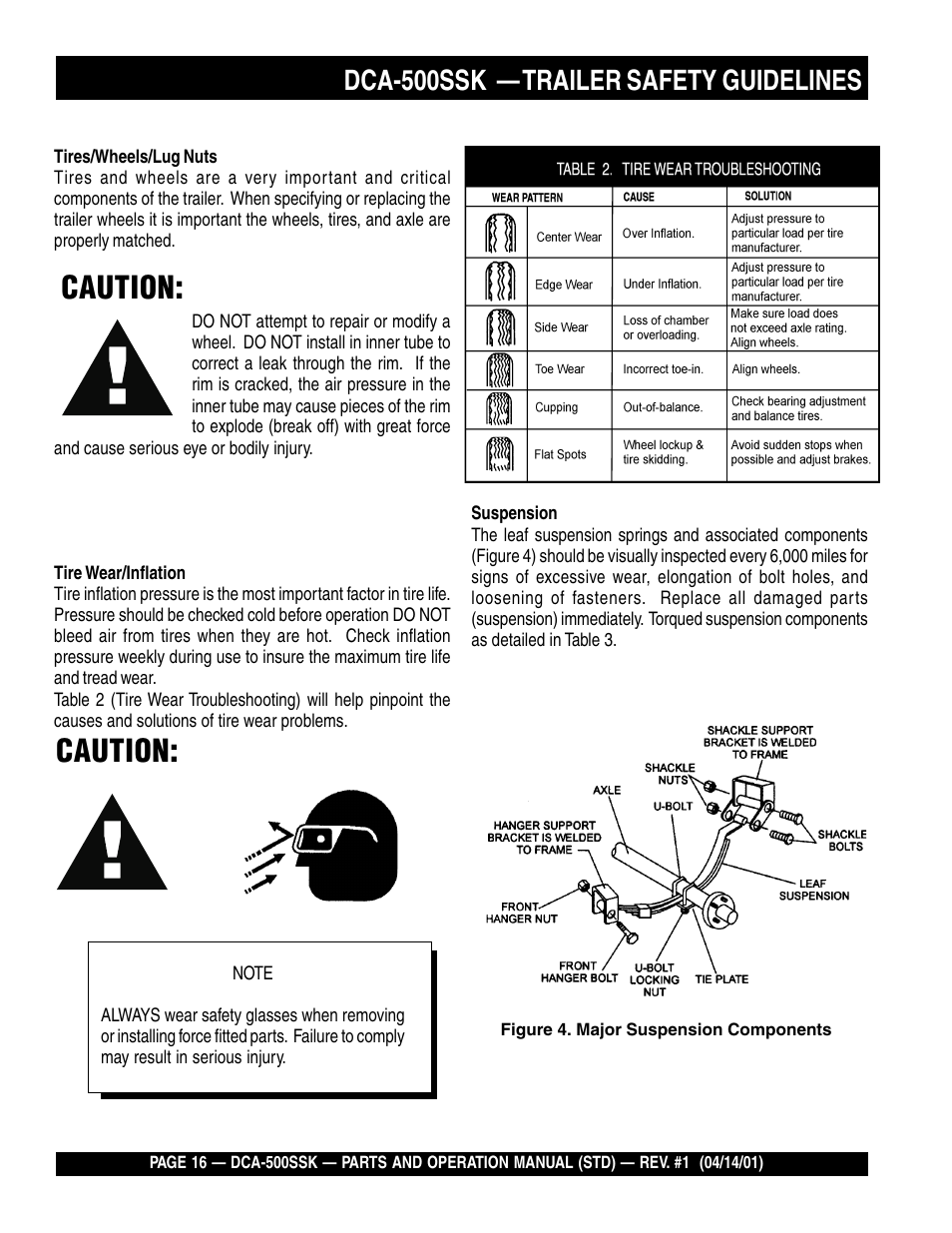 Caution, Dca-500ssk — trailer safety guidelines | Multiquip DCA500SSK User Manual | Page 16 / 114