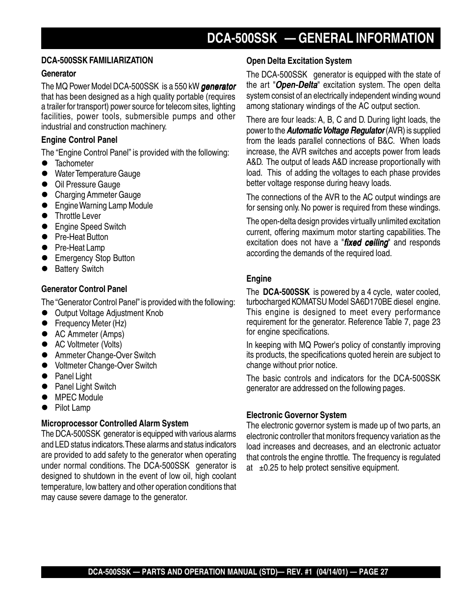 Dca-500ssk — general information | Multiquip DCA500SSK User Manual | Page 27 / 114