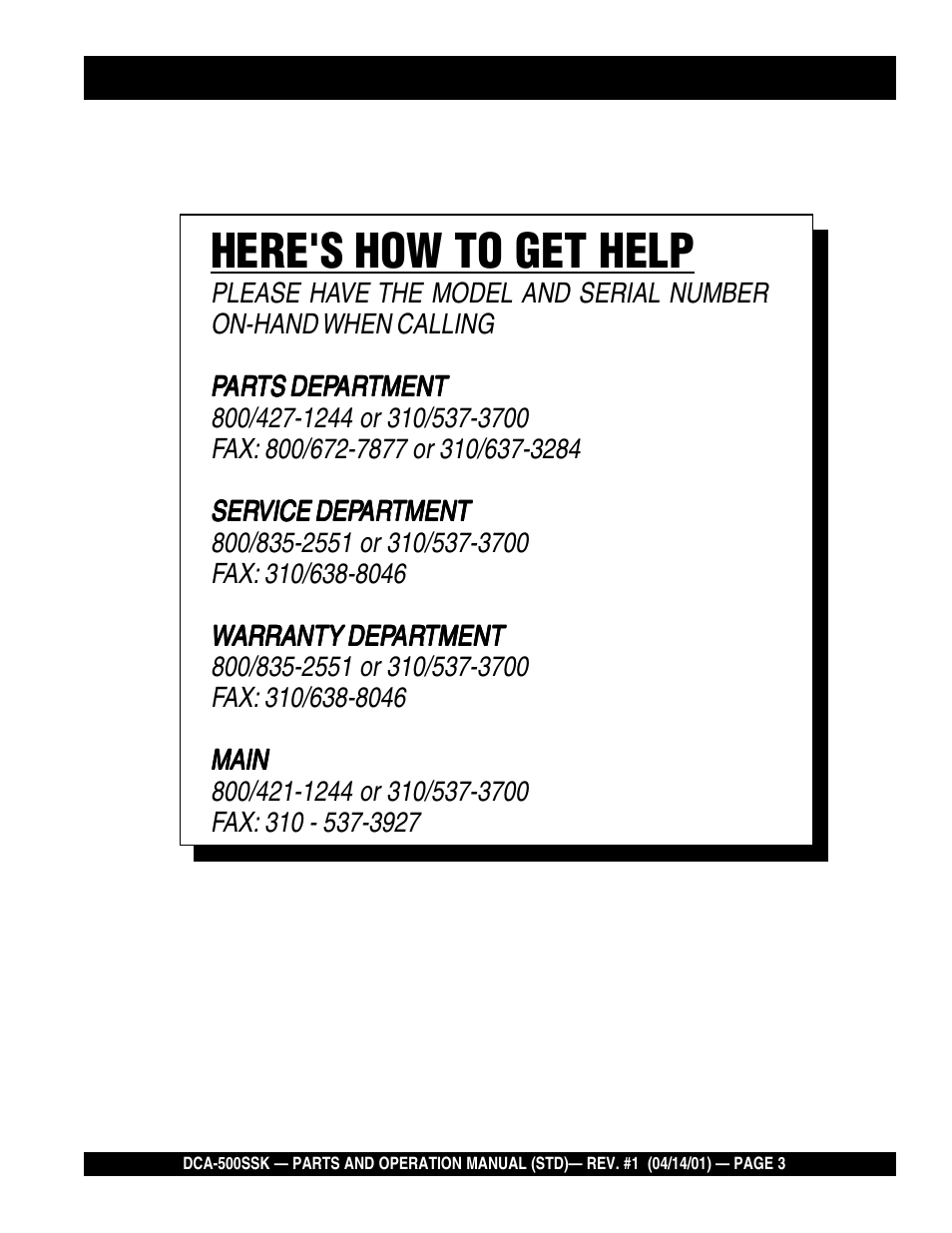 Here's how to get help | Multiquip DCA500SSK User Manual | Page 3 / 114