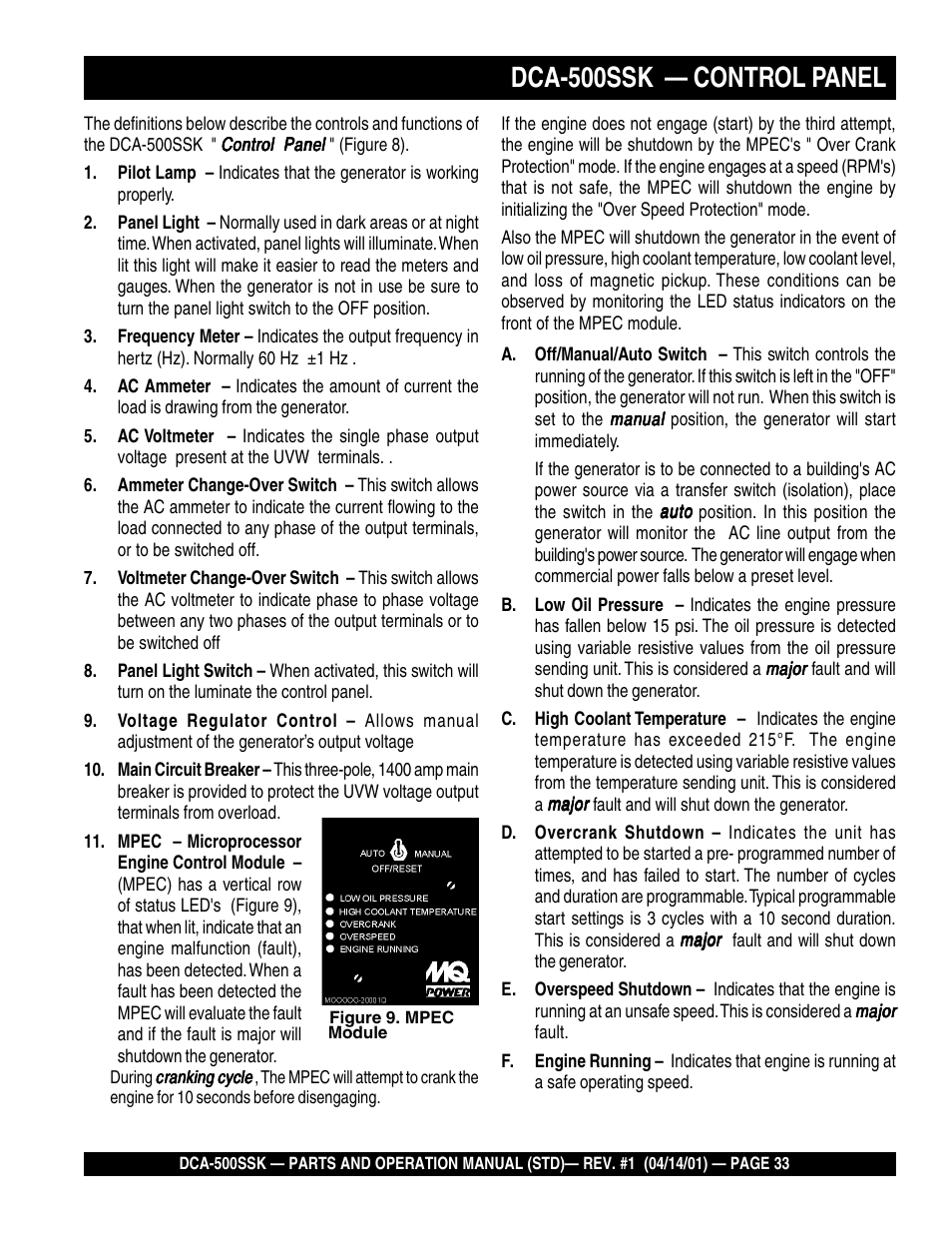 Dca-500ssk — control panel | Multiquip DCA500SSK User Manual | Page 33 / 114