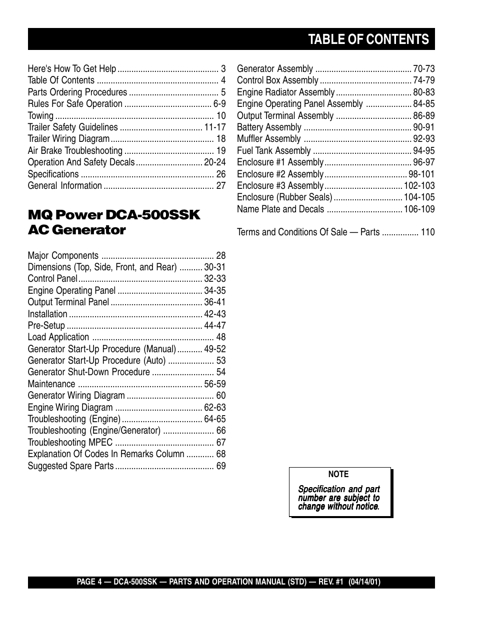 Multiquip DCA500SSK User Manual | Page 4 / 114
