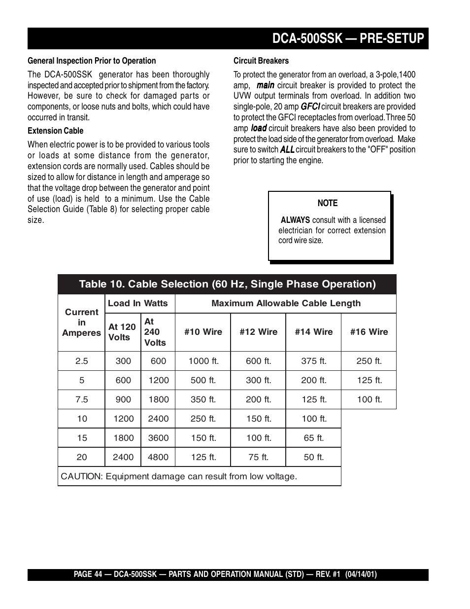 Dca-500ssk — pre-setup | Multiquip DCA500SSK User Manual | Page 44 / 114