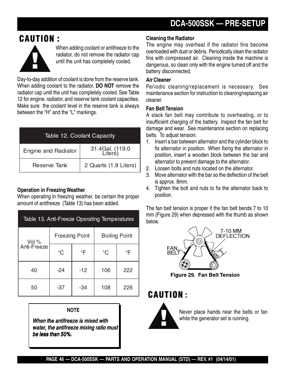 Dca-500ssk — pre-setup, Caution | Multiquip DCA500SSK User Manual | Page 46 / 114