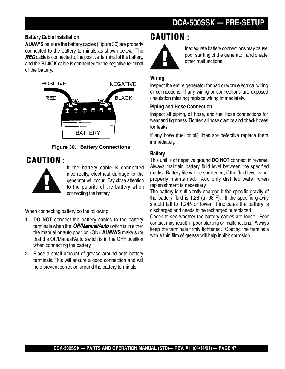 Dca-500ssk — pre-setup, Caution | Multiquip DCA500SSK User Manual | Page 47 / 114