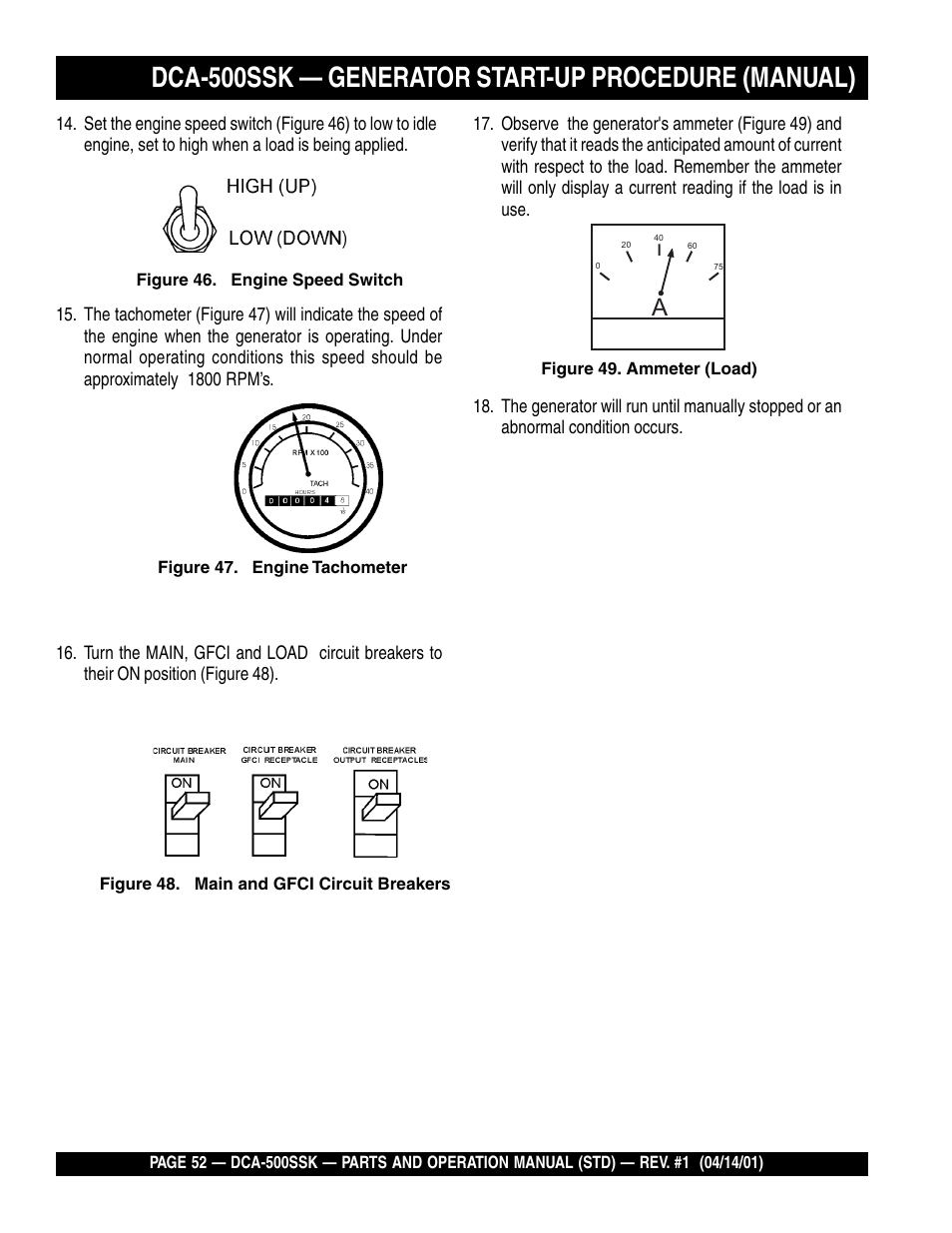 Dca-500ssk — generator start-up procedure (manual) | Multiquip DCA500SSK User Manual | Page 52 / 114