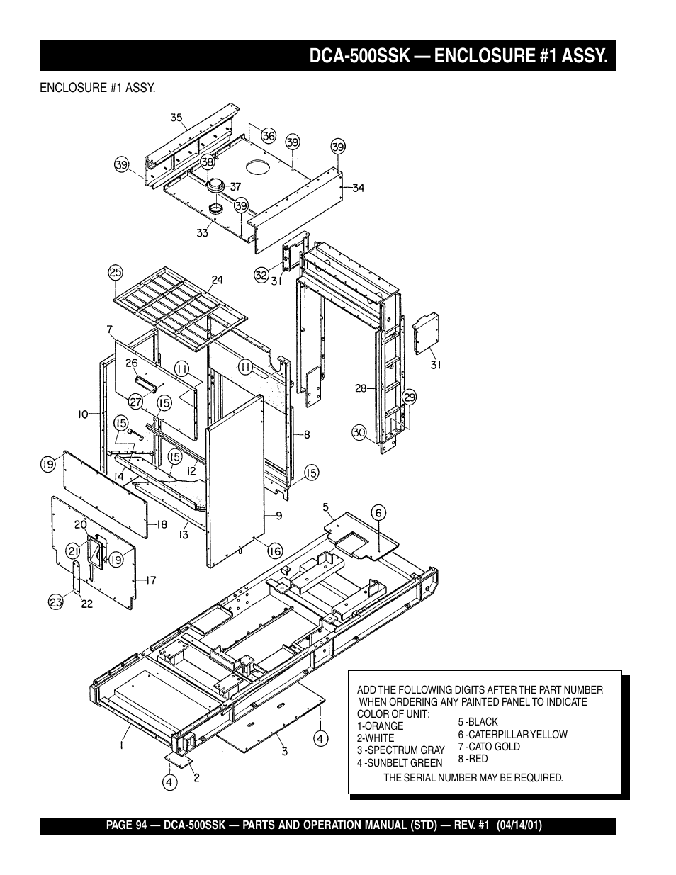 Dca-500ssk — enclosure #1 assy | Multiquip DCA500SSK User Manual | Page 94 / 114