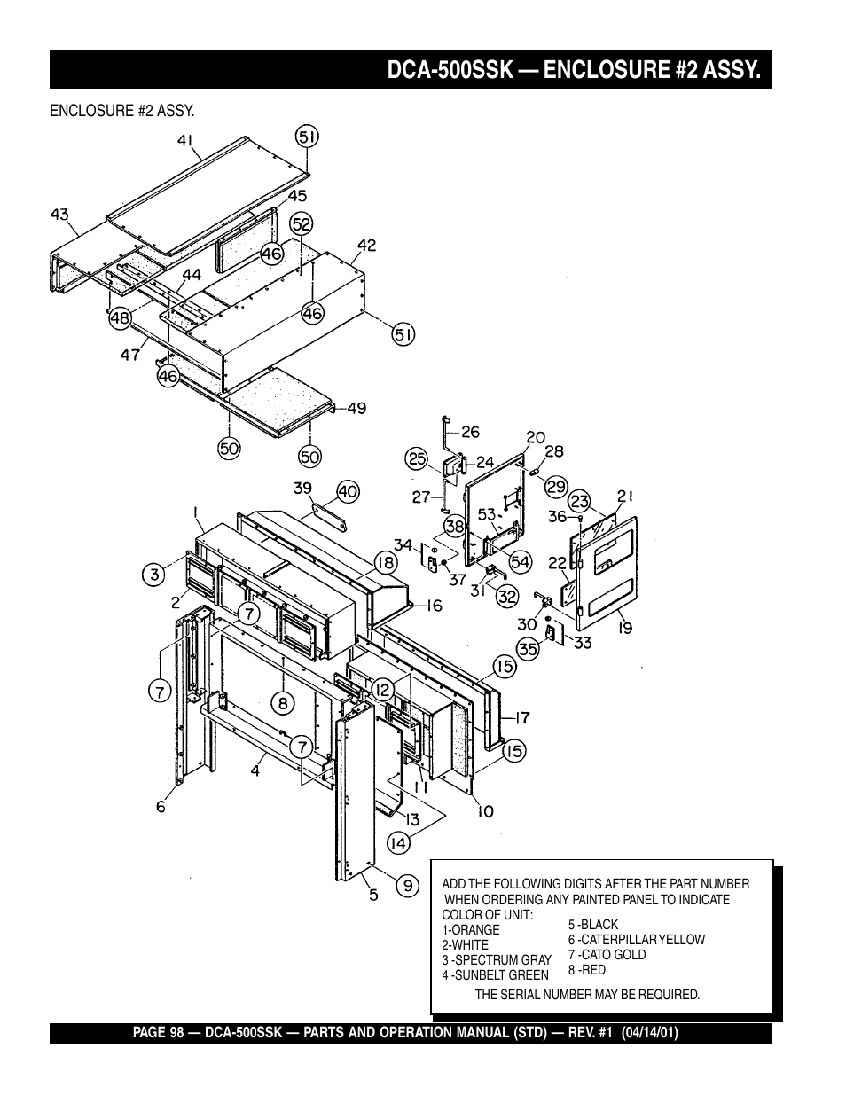 Dca-500ssk — enclosure #2 assy | Multiquip DCA500SSK User Manual | Page 98 / 114