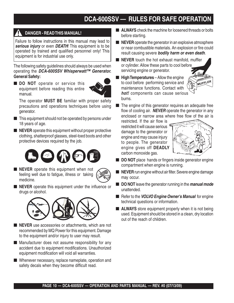 Dca-600ssv — rules for safe operation | Multiquip DCA600SSV User Manual | Page 10 / 108