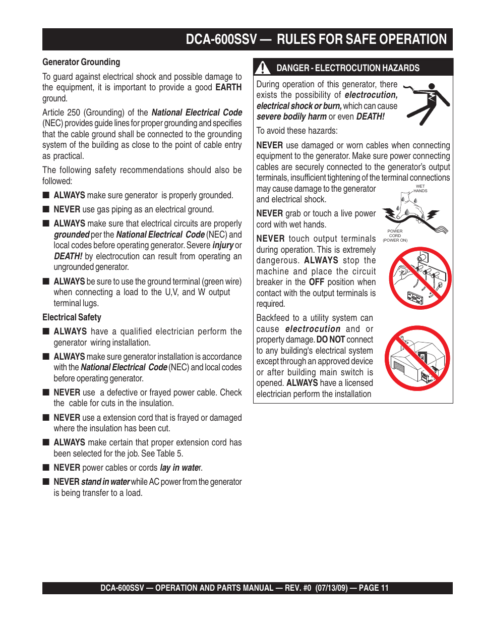 Dca-600ssv — rules for safe operation | Multiquip DCA600SSV User Manual | Page 11 / 108