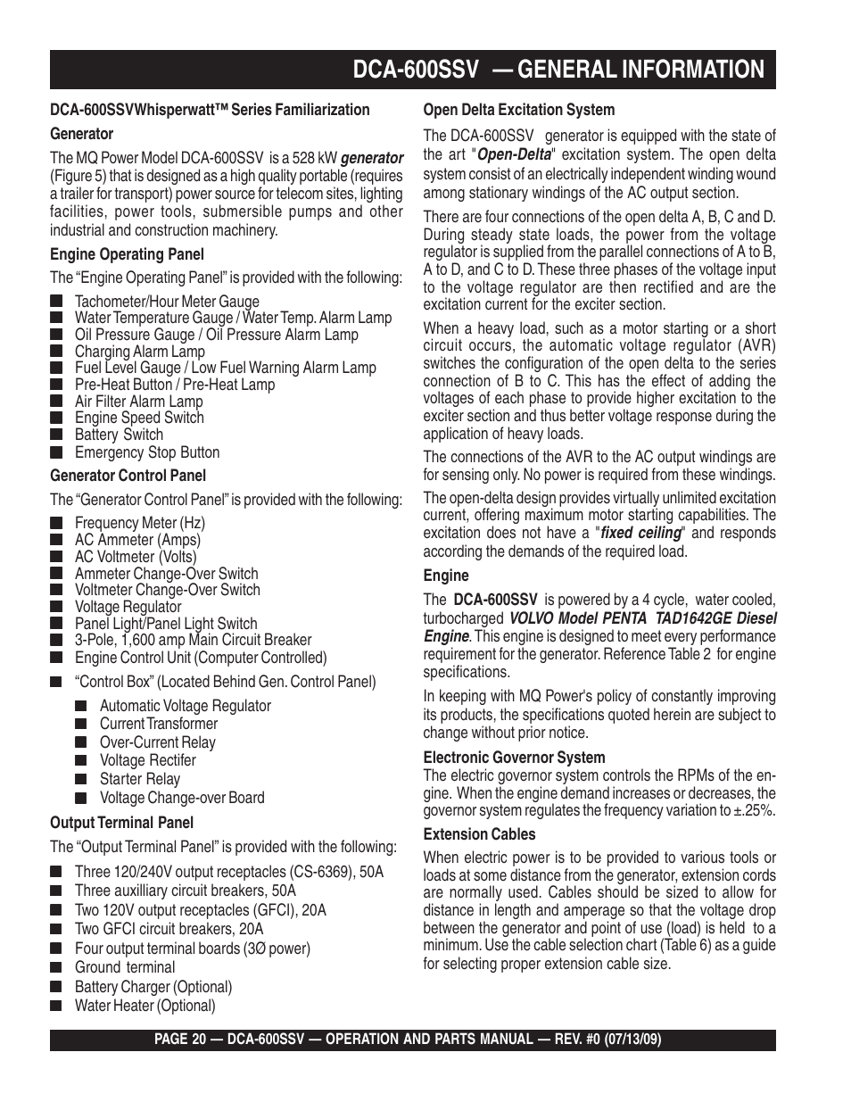 Dca-600ssv — general information | Multiquip DCA600SSV User Manual | Page 20 / 108