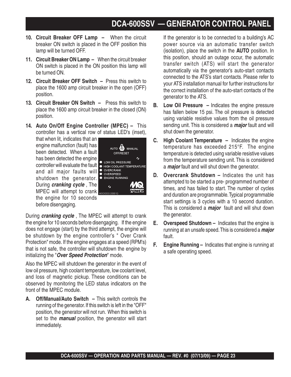 Dca-600ssv — generator control panel | Multiquip DCA600SSV User Manual | Page 23 / 108