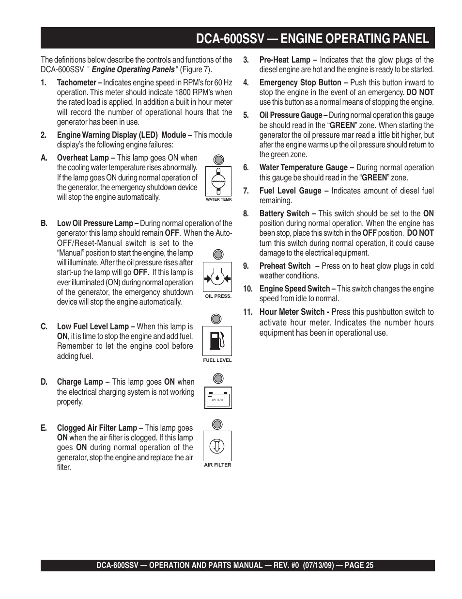 Dca-600ssv — engine operating panel | Multiquip DCA600SSV User Manual | Page 25 / 108