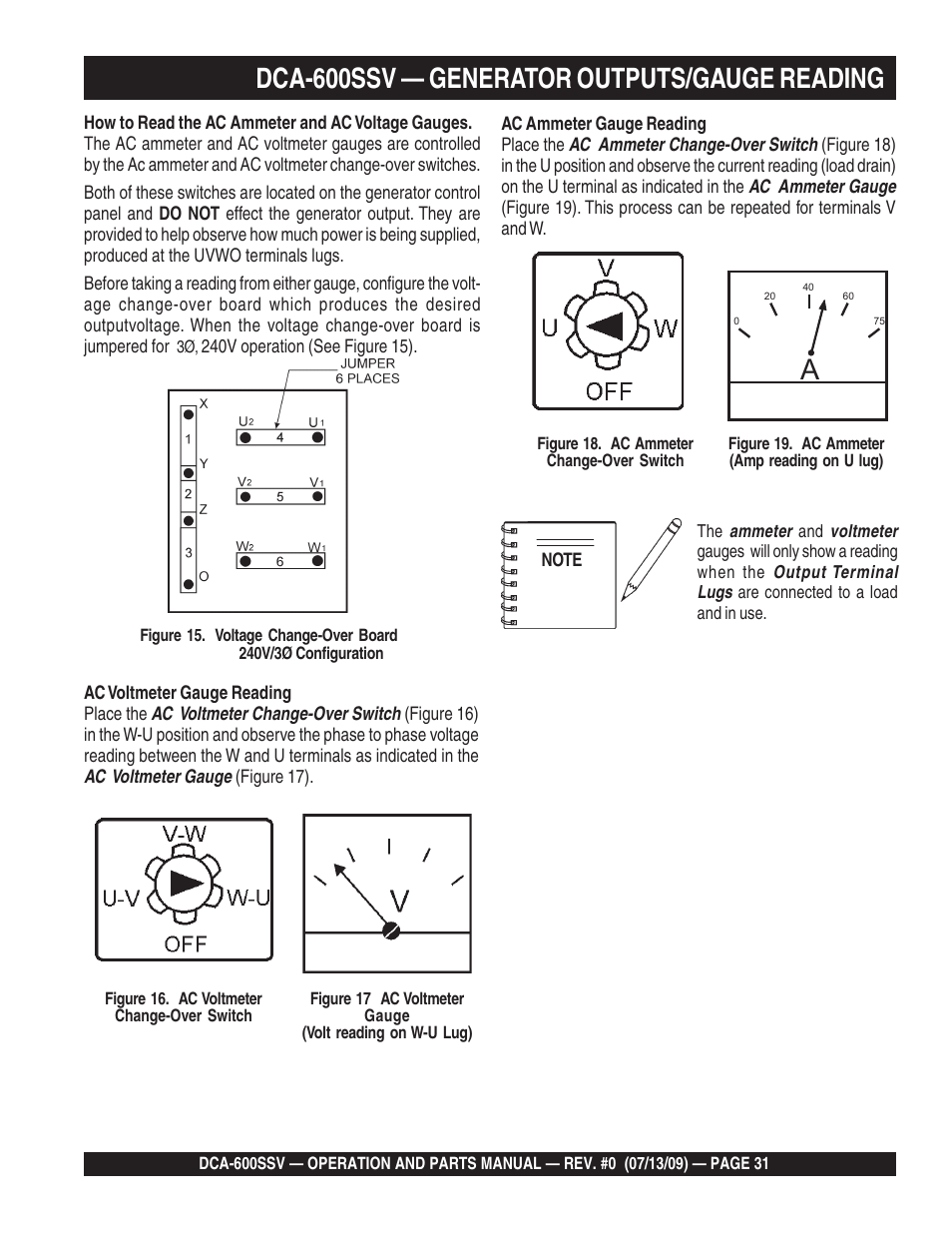 Dca-600ssv — generator outputs/gauge reading | Multiquip DCA600SSV User Manual | Page 31 / 108