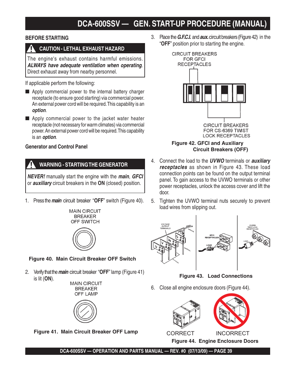 Dca-600ssv — gen. start-up procedure (manual) | Multiquip DCA600SSV User Manual | Page 39 / 108