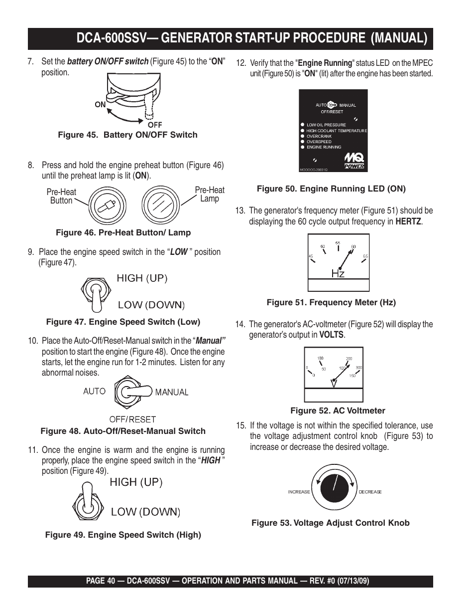 Dca-600ssv— generator start-up procedure (manual) | Multiquip DCA600SSV User Manual | Page 40 / 108