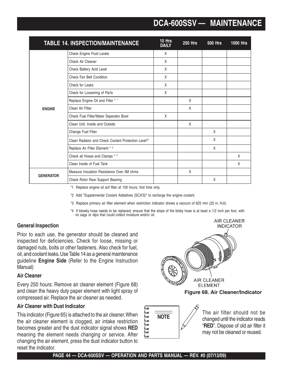 Dca-600ssv — maintenance, Figure 68. air cleaner/indicator | Multiquip DCA600SSV User Manual | Page 44 / 108