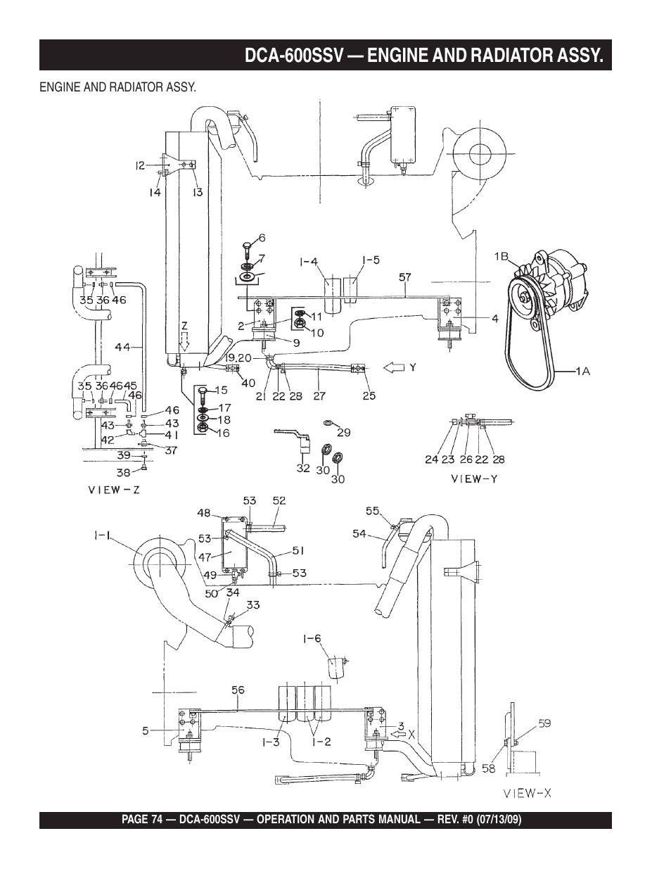 Dca-600ssv — engine and radiator assy | Multiquip DCA600SSV User Manual | Page 74 / 108