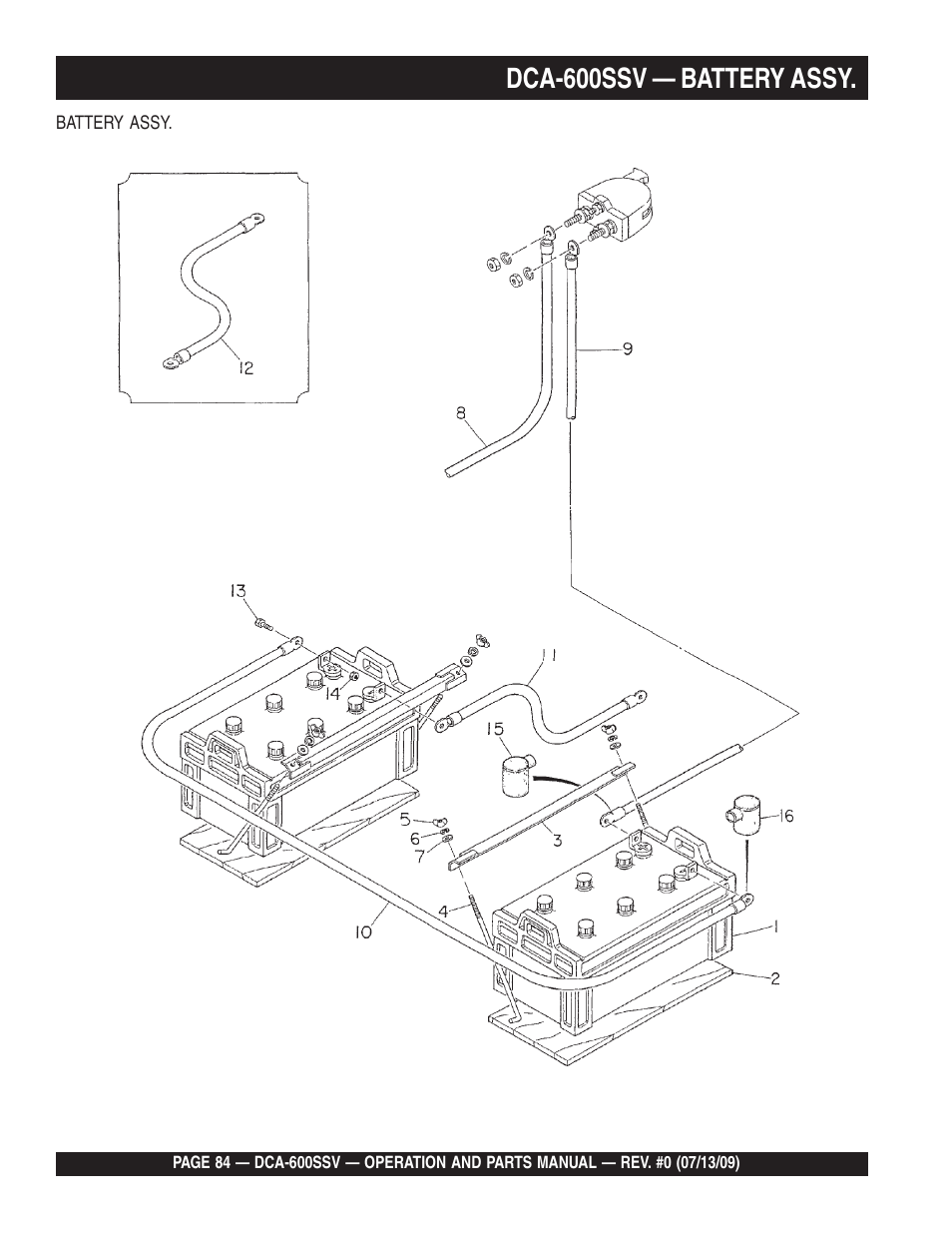 Dca-600ssv — battery assy | Multiquip DCA600SSV User Manual | Page 84 / 108