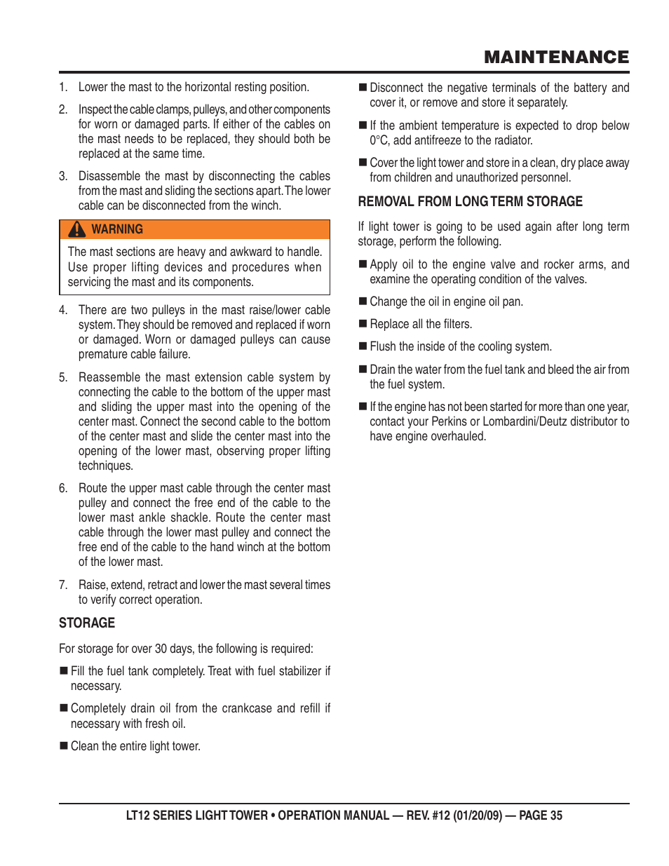 Maintenance | Multiquip LT12P User Manual | Page 35 / 68