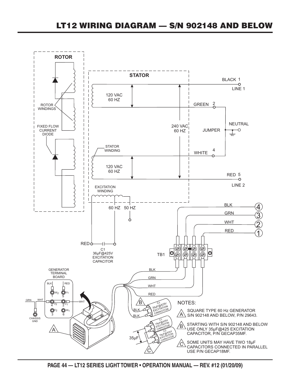 Rotor stator, Ab b | Multiquip LT12P User Manual | Page 44 / 68