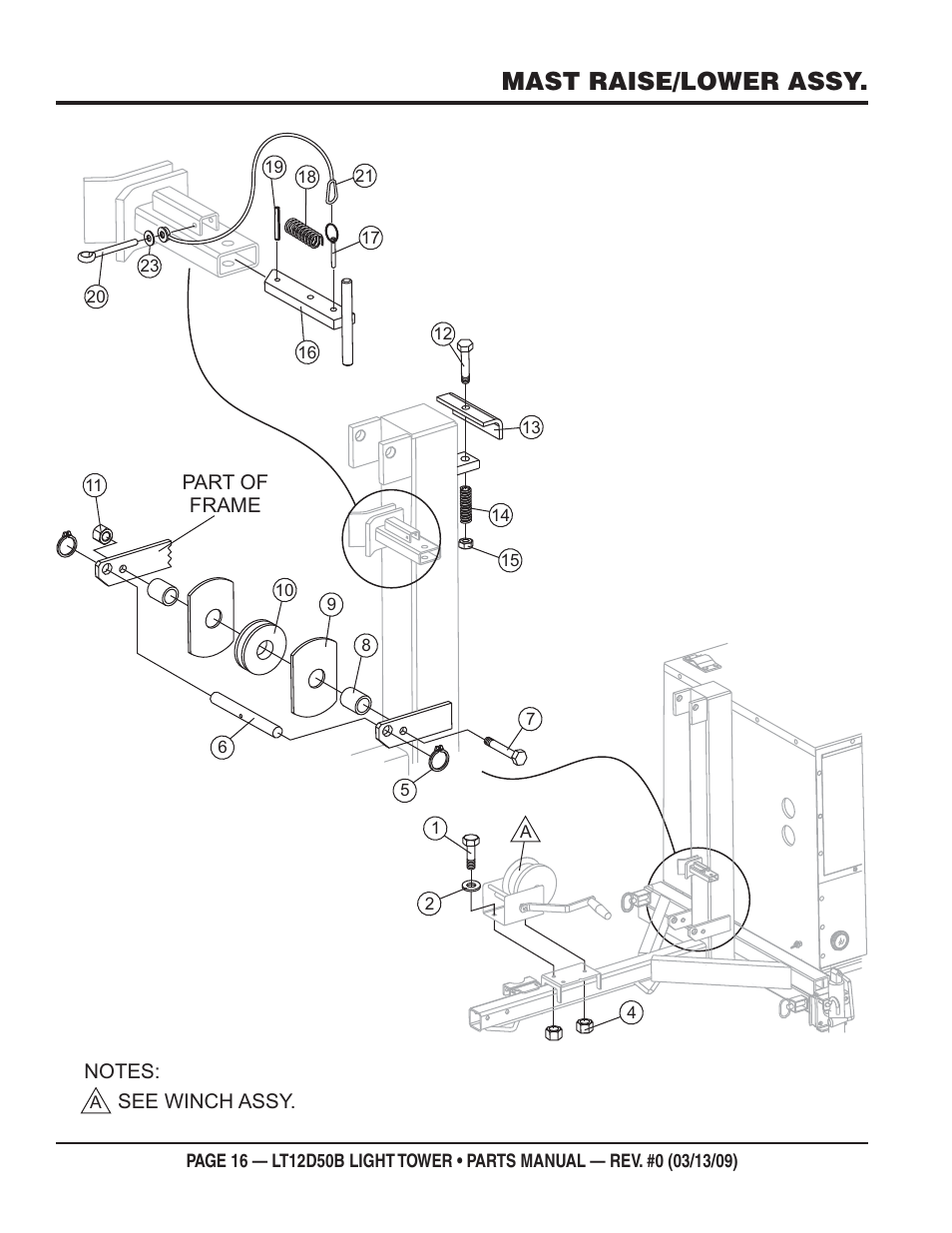 Mast raise/lower assy | Multiquip LT12D50B User Manual | Page 16 / 40