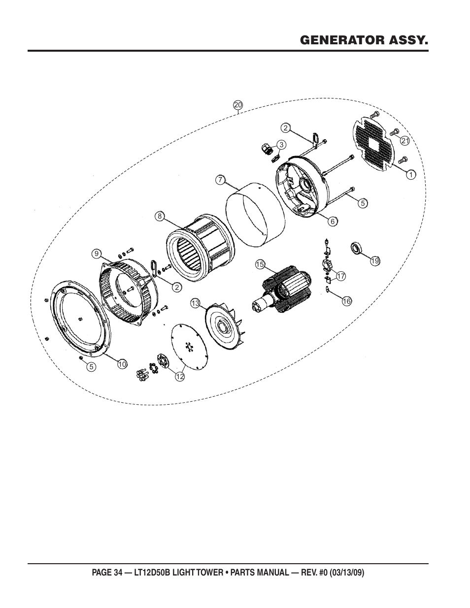 Generator assy | Multiquip LT12D50B User Manual | Page 34 / 40