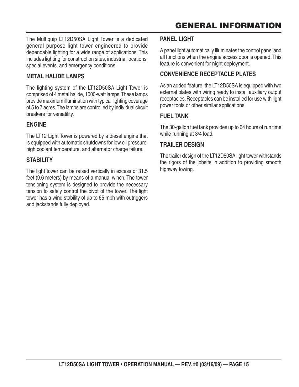 General information | Multiquip T12D50SA User Manual | Page 15 / 62