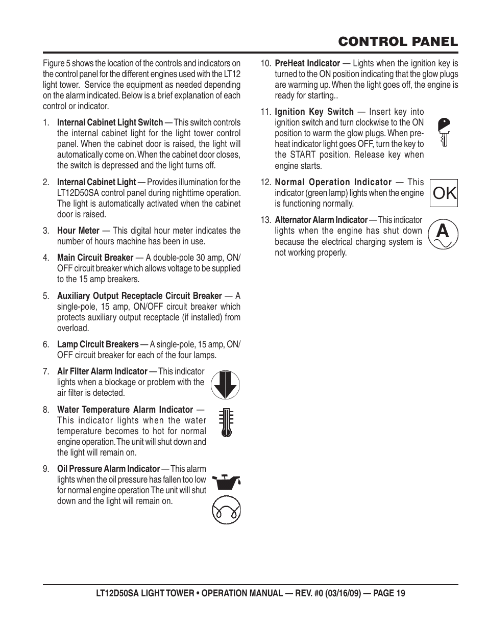 Control panel | Multiquip T12D50SA User Manual | Page 19 / 62