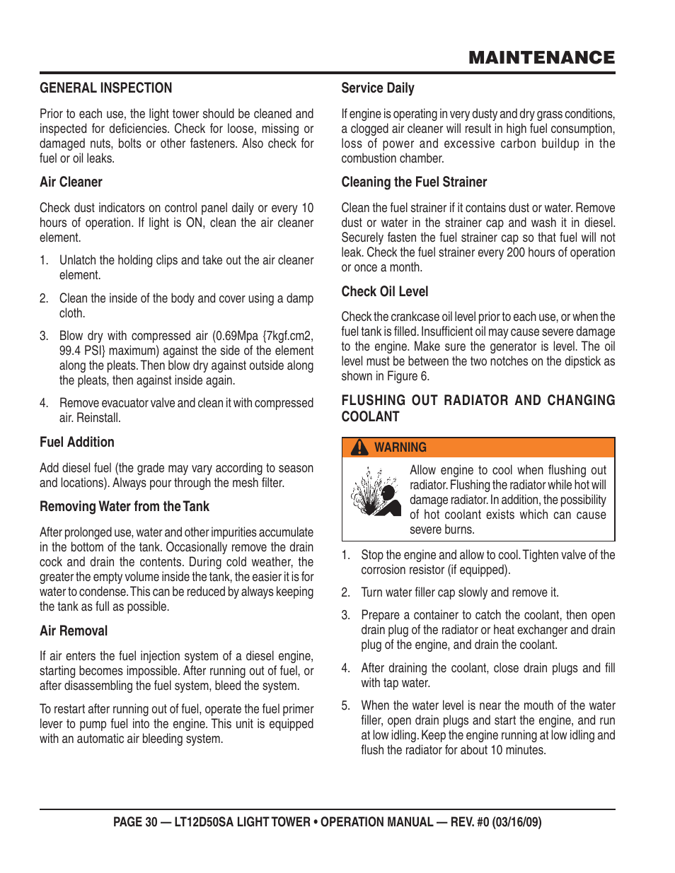 Maintenance | Multiquip T12D50SA User Manual | Page 30 / 62