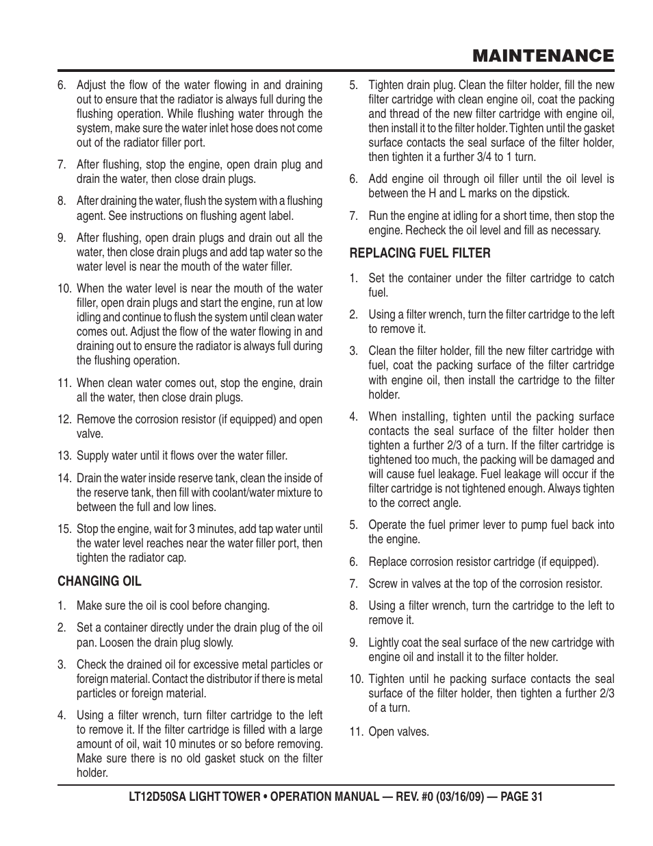 Maintenance | Multiquip T12D50SA User Manual | Page 31 / 62
