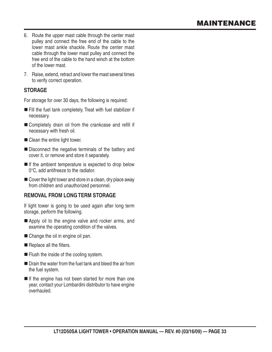 Maintenance | Multiquip T12D50SA User Manual | Page 33 / 62