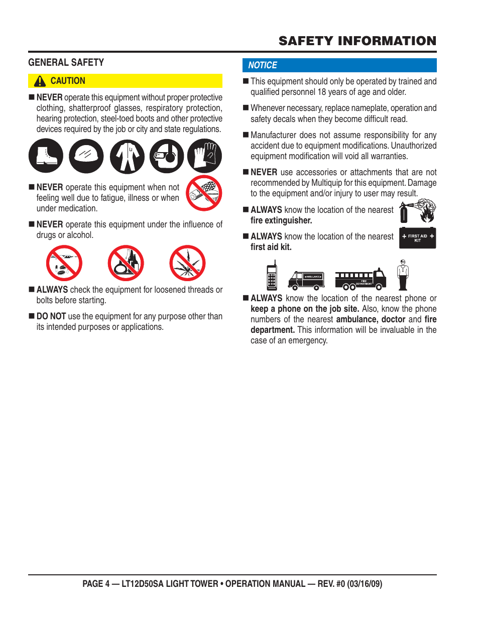 Safety information | Multiquip T12D50SA User Manual | Page 4 / 62