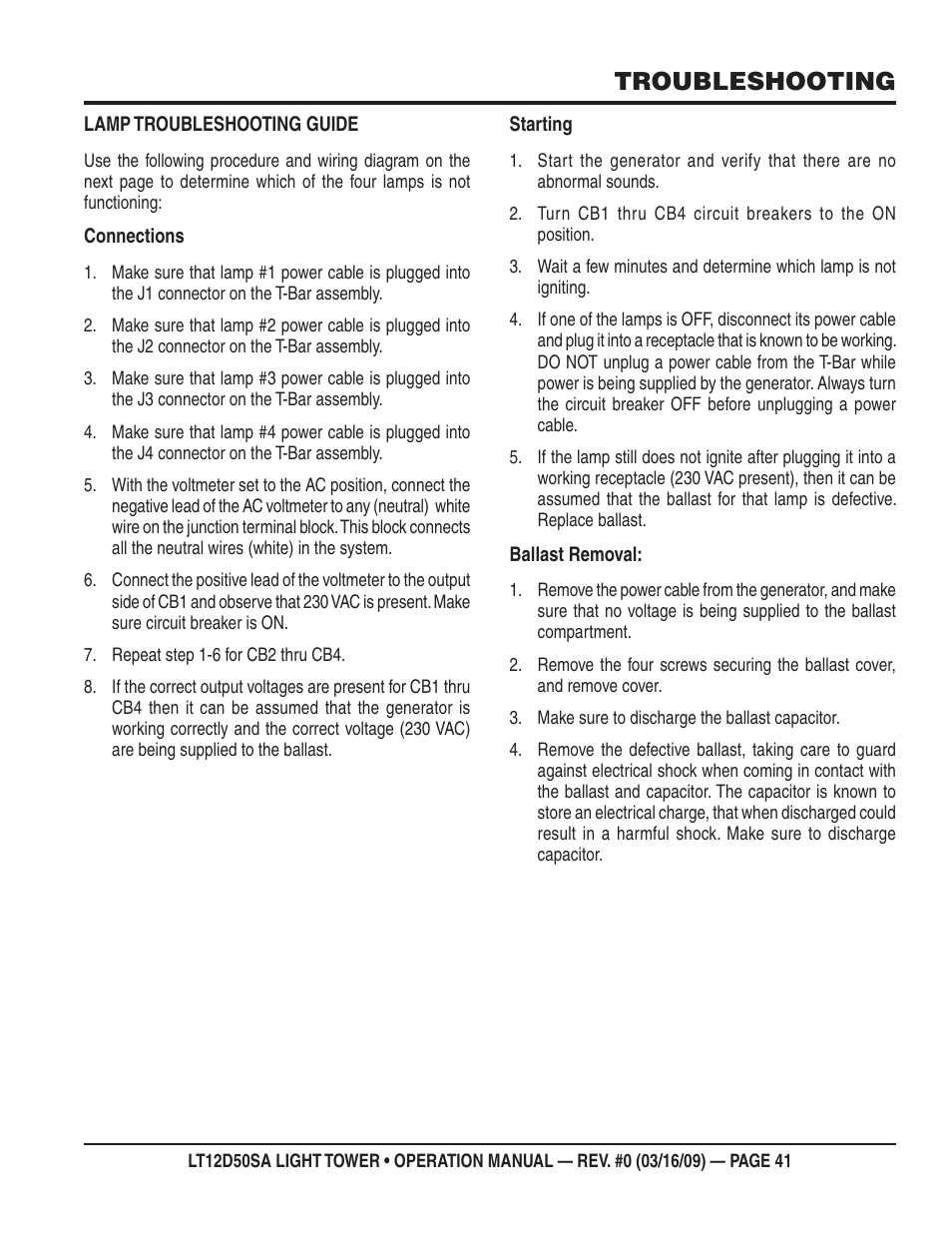 Troubleshooting | Multiquip T12D50SA User Manual | Page 41 / 62