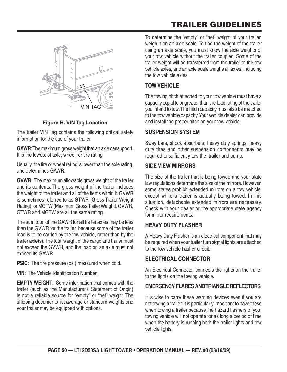 Trailer guidelines | Multiquip T12D50SA User Manual | Page 50 / 62