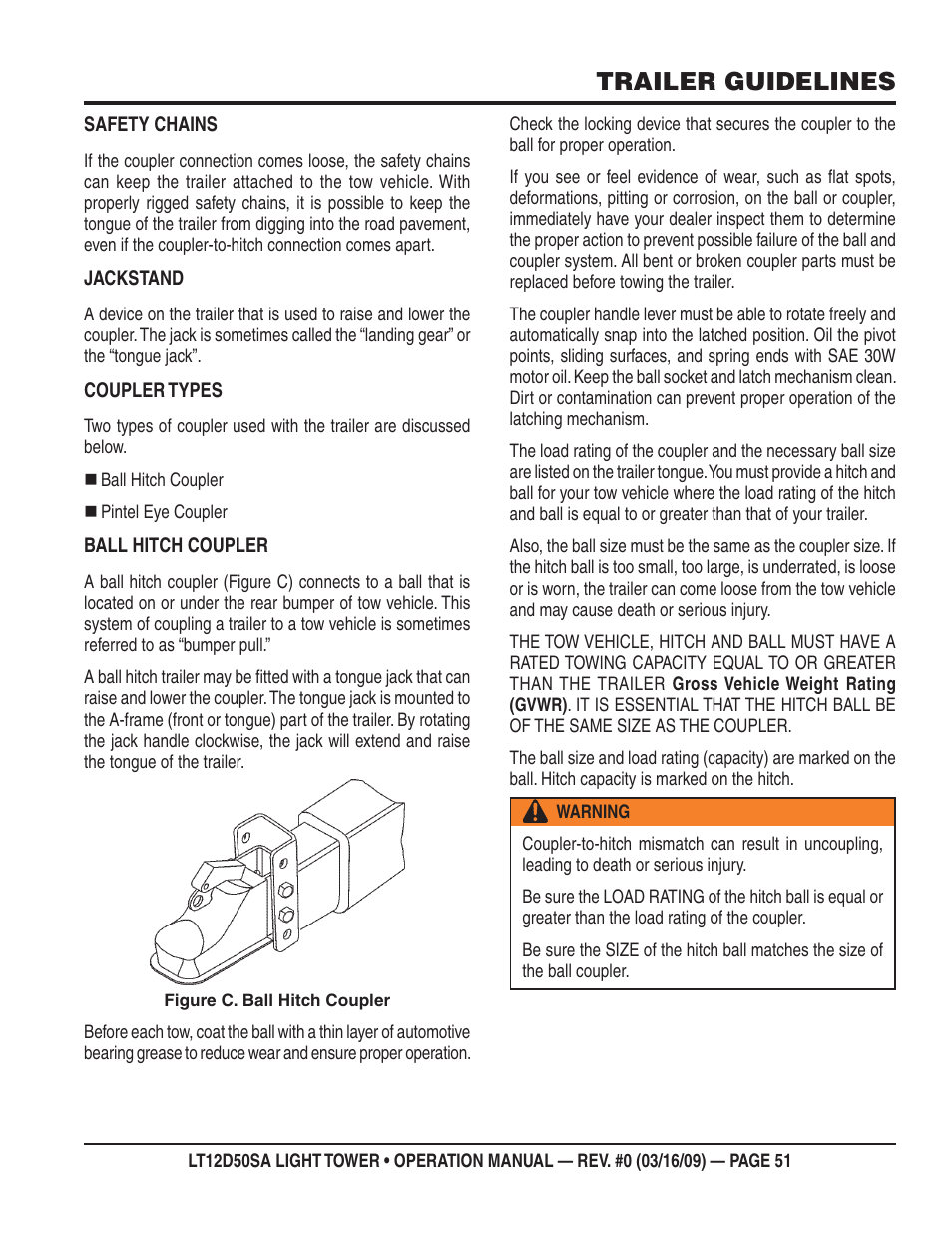 Trailer guidelines | Multiquip T12D50SA User Manual | Page 51 / 62