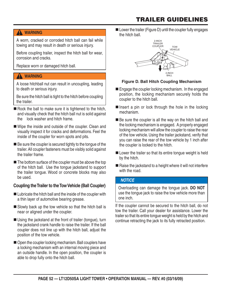 Trailer guidelines | Multiquip T12D50SA User Manual | Page 52 / 62